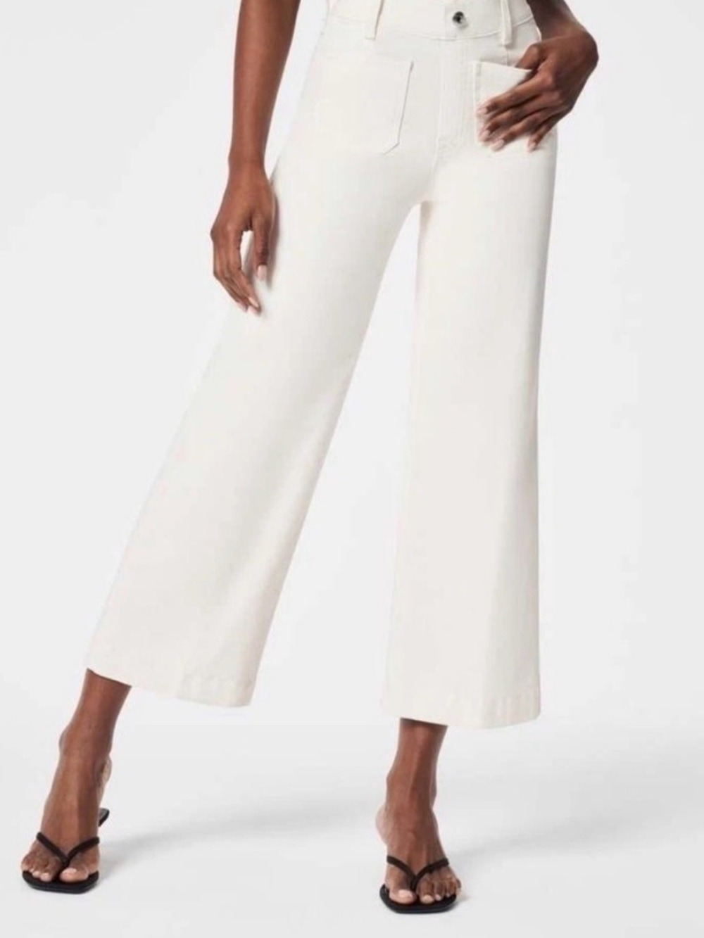 Spanx Collette Cropped Wide Leg Pull On Jeans Ecru Wash Petite